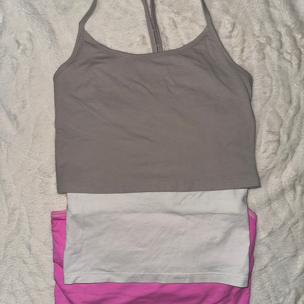 PINK Victoria's Secret Gray, White, and Pink Cropped Camisole Set of 3 - Picture 3 of 10
